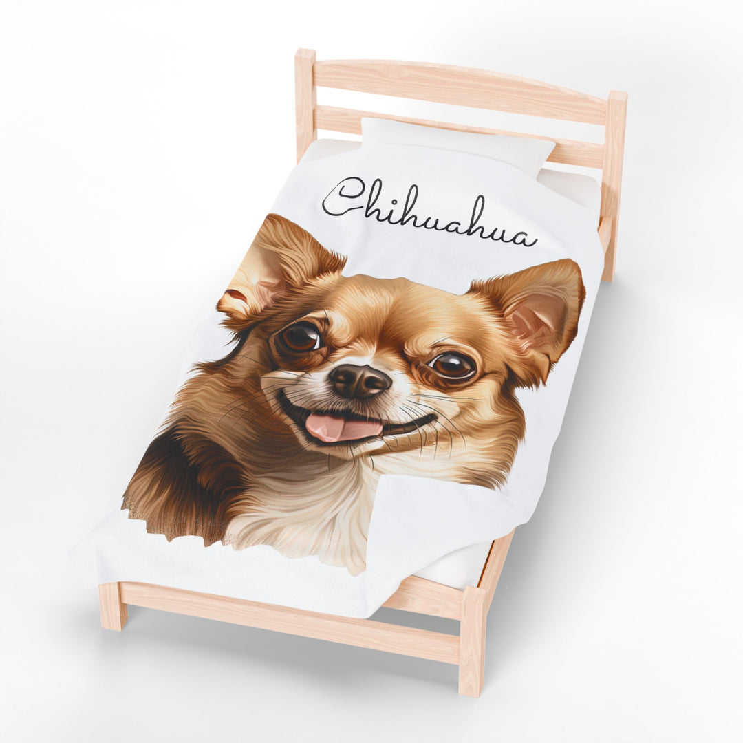 Chihuahua Velveteen Plush Blanket with White Background - 3 Sizes available cozy throw dog lover - Fawn Gold Smooth Coat Chihuahua