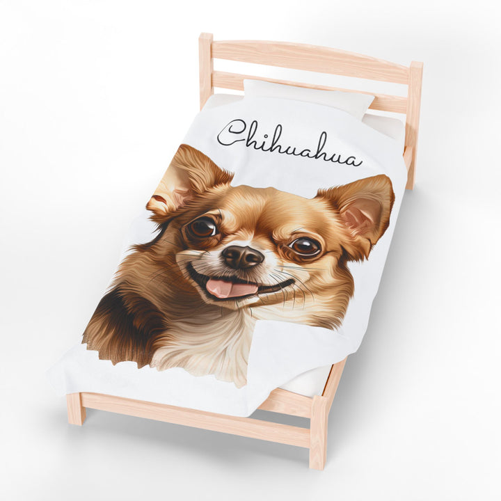 Chihuahua Velveteen Plush Blanket with White Background - 3 Sizes available cozy throw dog lover - Fawn Gold Smooth Coat Chihuahua