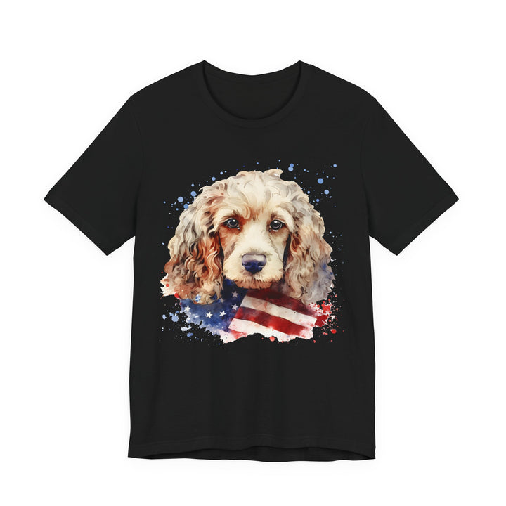 Tan Cocker Spaniel with American Flag T-Shirt | Dog Lover Tee - Embellish by Jackie - Handmade Greeting Cards