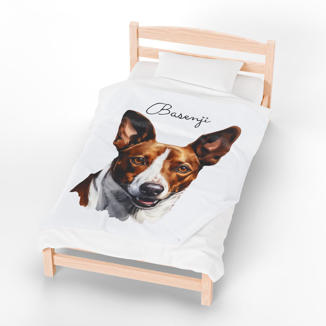 Basenji Velveteen Plush Blanket White Background - 3 Sizes available cozy throw dog lover