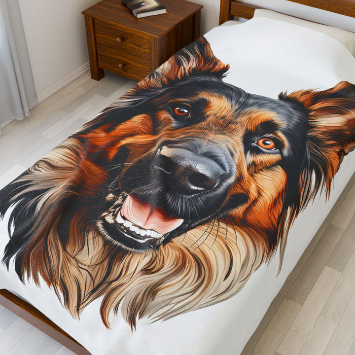 German Shepherd Dog Face Velveteen Plush Blanket - Embellish by Jackie - Handmade Greeting Cards