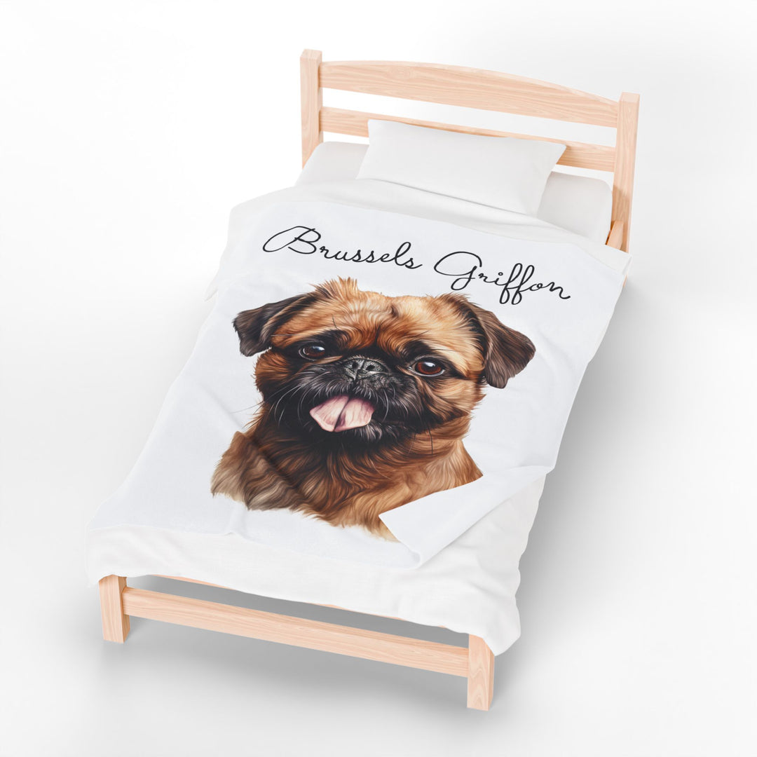 Brussels Griffon Velveteen Plush Blanket with White Background - 3 Sizes available cozy throw dog lover - Pet mom gift