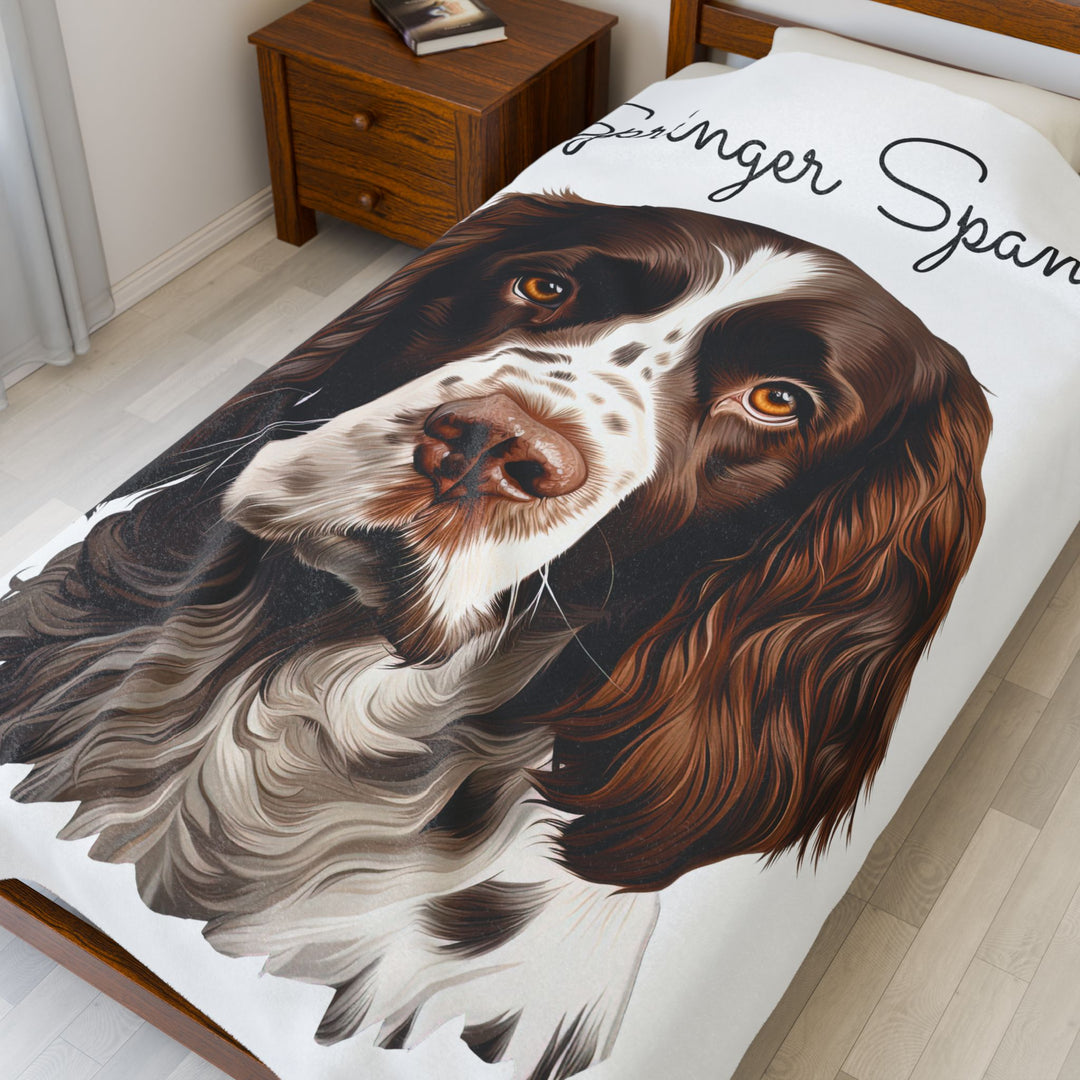 Springer Spaniel Velveteen Plush Blanket with White Background - 3 Sizes available cozy throw dog lover - Pet mom gift