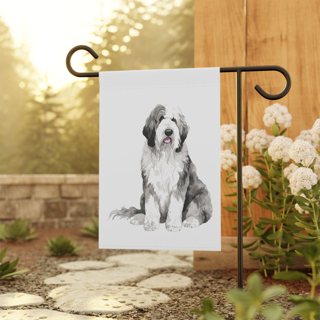 Sheepadoodle Old English Sheepdog Sheepie - Garden Banner Flag - Cute Watercolor Dog themed