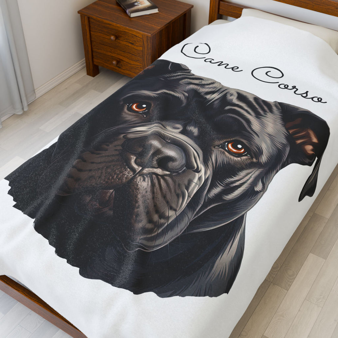 Cane Corso Velveteen Plush Blanket with White Background - 3 Sizes available cozy throw dog lover - Pet mom gift