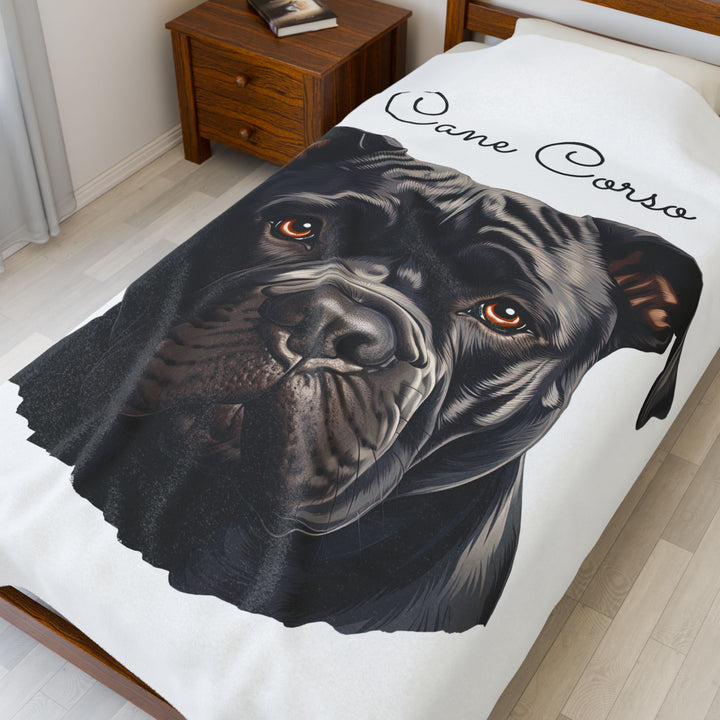 Cane Corso Velveteen Plush Blanket with White Background - 3 Sizes available cozy throw dog lover - Pet mom gift
