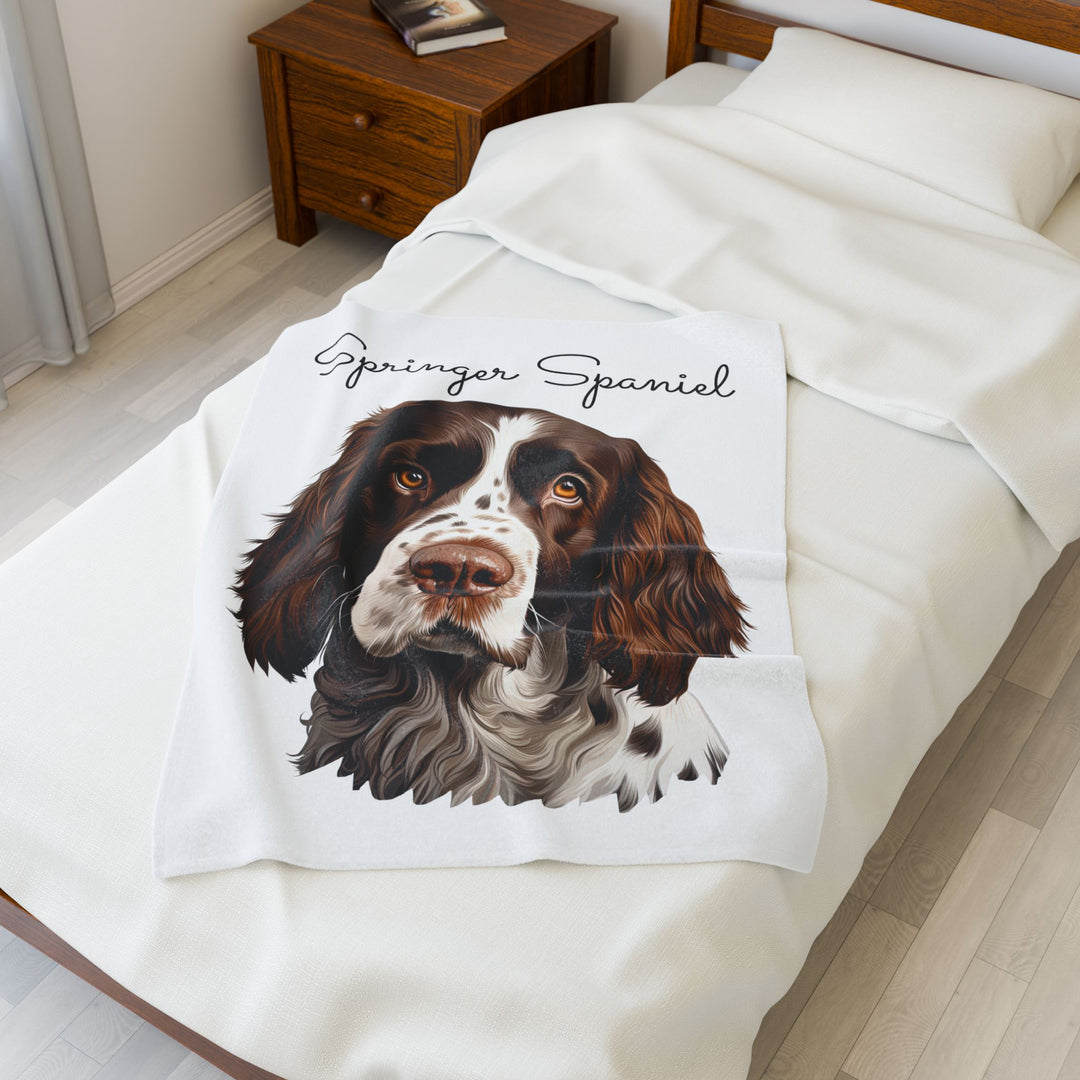 Springer Spaniel Velveteen Plush Blanket with White Background - 3 Sizes available cozy throw dog lover - Pet mom gift
