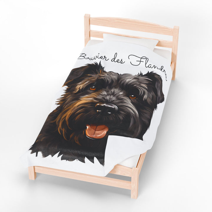Bouvier des Flandres Velveteen Plush Blanket with White Background - 3 Sizes available cozy throw dog lover - Pet mom gift
