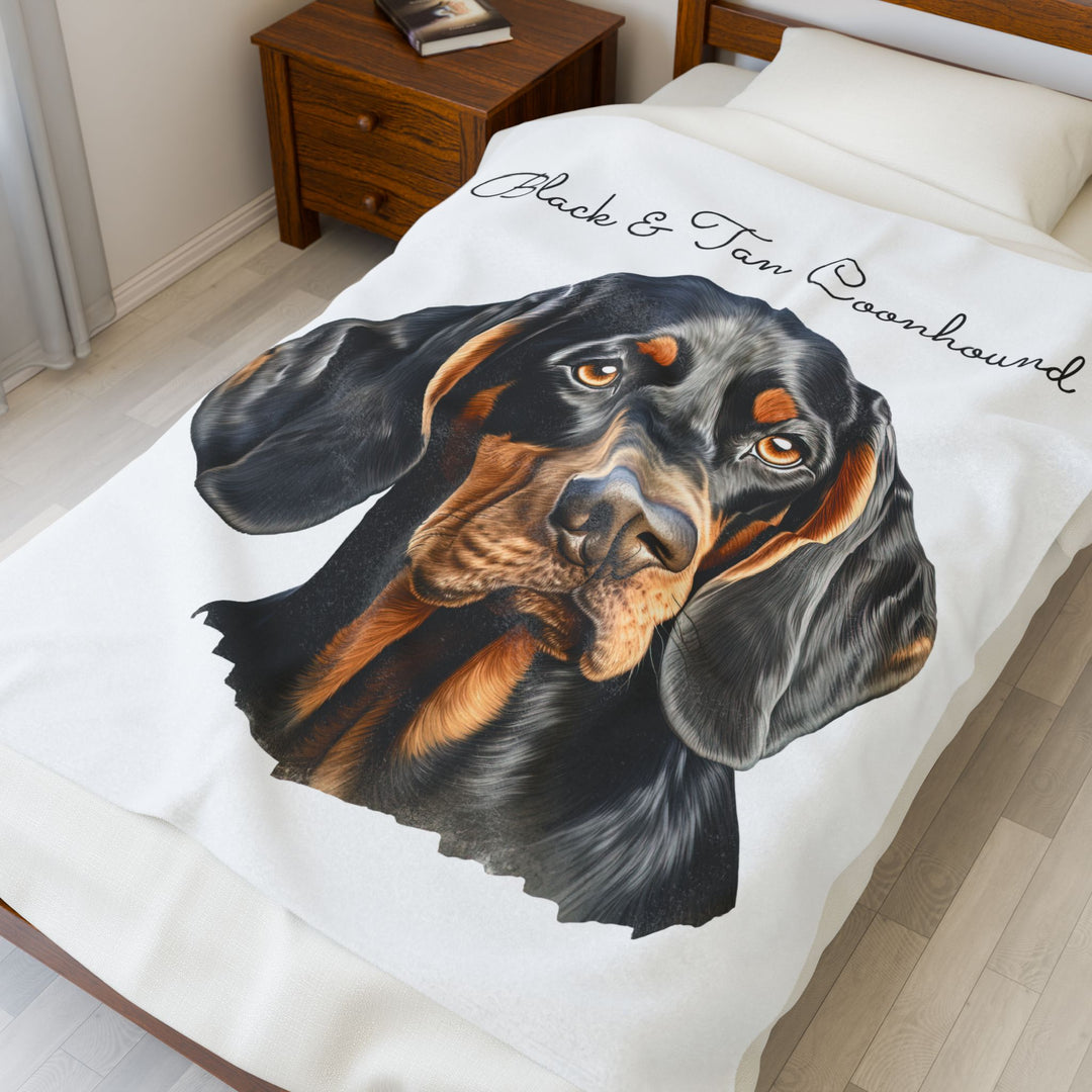 Black and Tan Coonhound Velveteen Plush Blanket with White Background - 3 Sizes available cozy throw dog lover - Pet mom gift