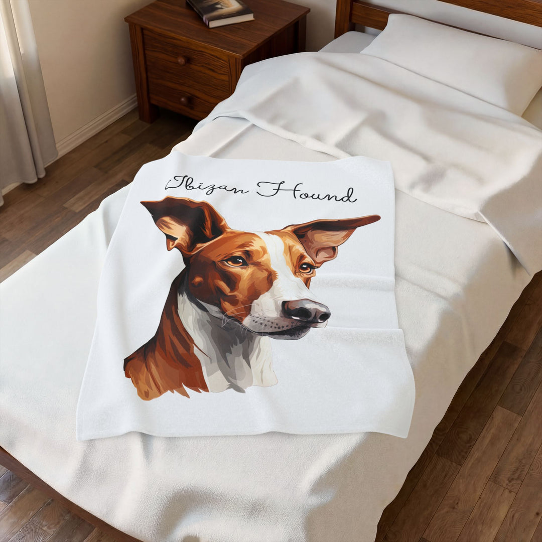 Ibizan Hound Portrait Velveteen Plush Blanket | Dog Lover Throw