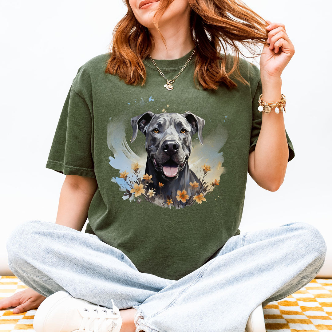 Great Dane Portrait T-shirt | Dog Face with Floral Accents