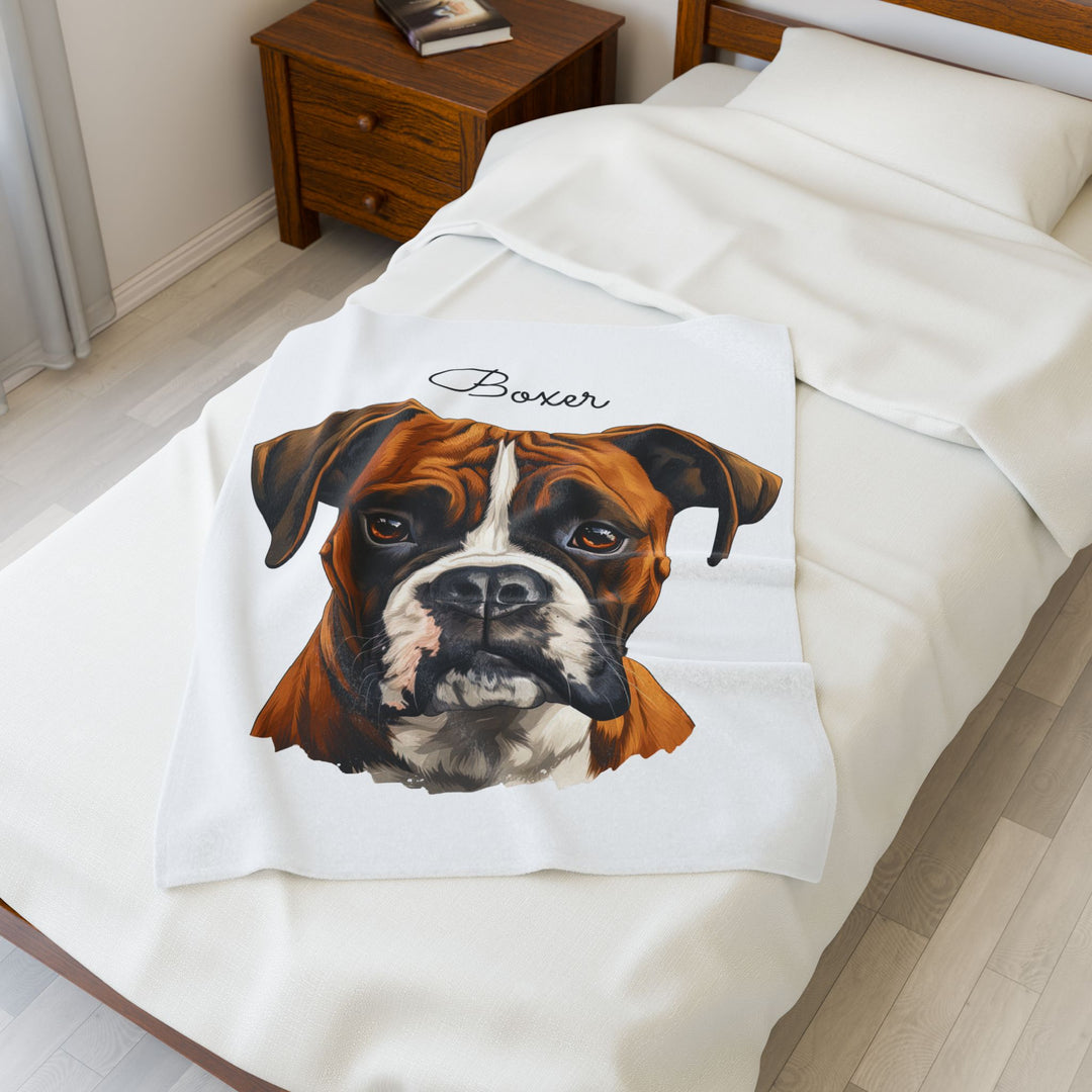 Boxer Velveteen Plush Blanket with White Background - 3 Sizes available cozy throw dog lover - Pet mom gift