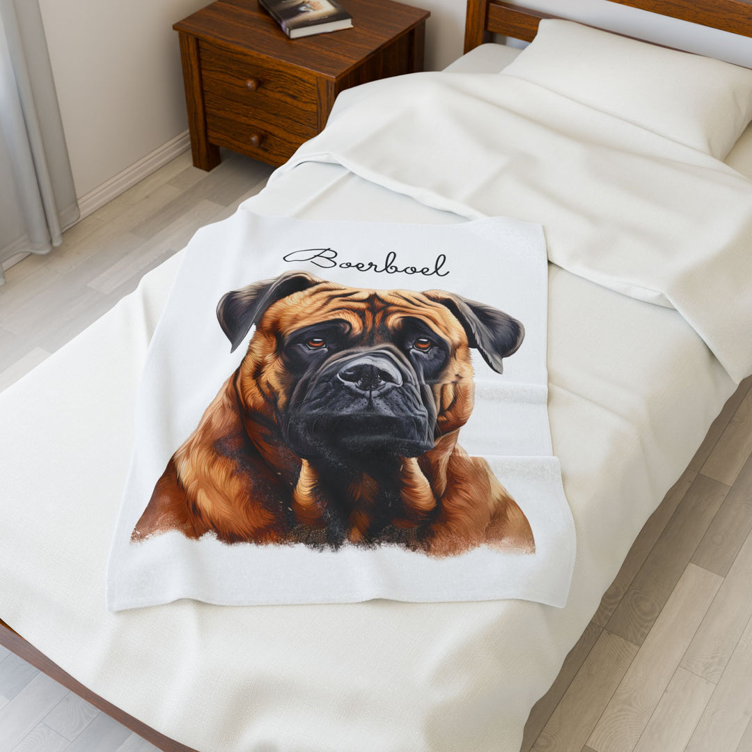 Boerboel Velveteen Plush Blanket with White Background - 3 Sizes available cozy throw dog lover - Pet mom gift