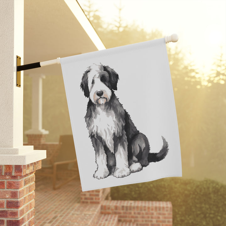 Sheepadoodle Sheepie - House Banner Flag - Garden Decor for Pet Lovers - Old English Sheepdog