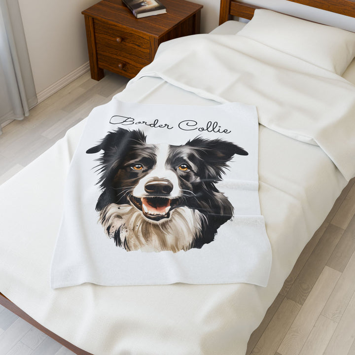 Border Collie Velveteen Plush Blanket with White Background - 3 Sizes available cozy throw dog lover - Pet mom gift