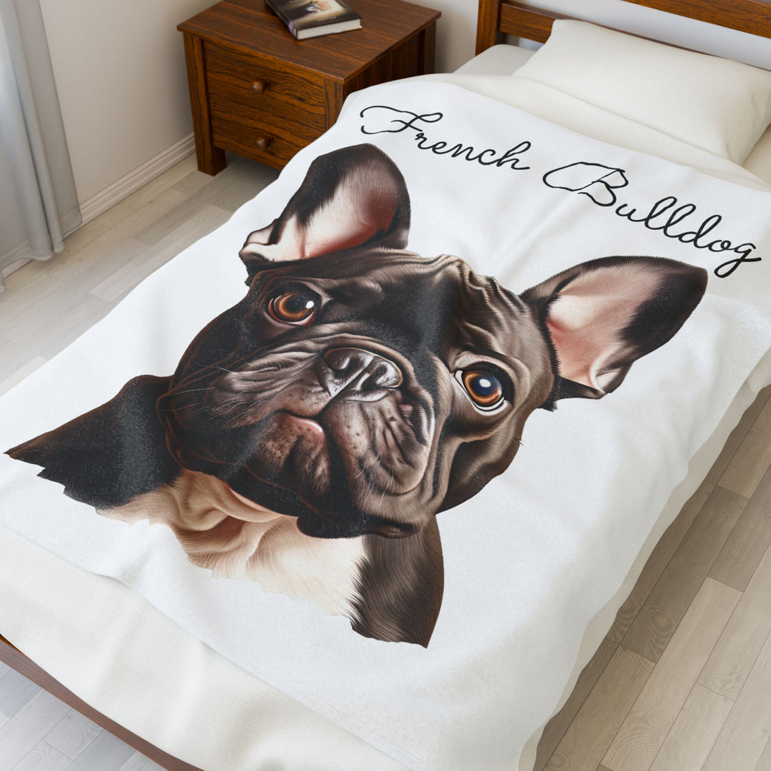 French Bulldog Velveteen Plush Blanket with White Background - 3 Sizes available cozy throw dog lover - Pet mom gift