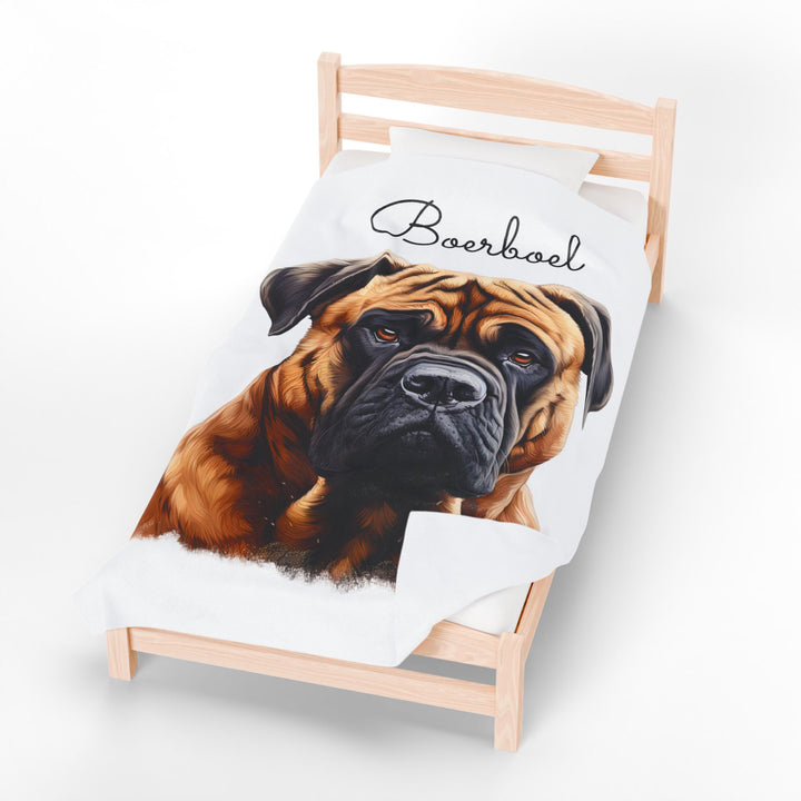 Boerboel Velveteen Plush Blanket with White Background - 3 Sizes available cozy throw dog lover - Pet mom gift