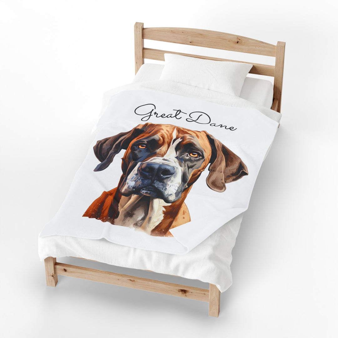 Fawn and White Great Dane Face Velveteen Plush Blanket - Embellish by Jackie - Handmade Greeting Cards