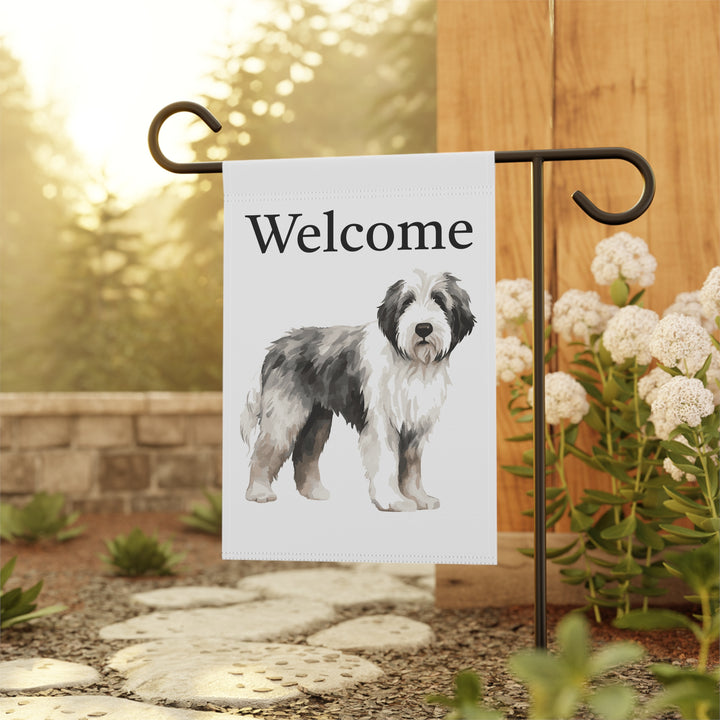 Old English Sheepdog Sheepie Old English Sheepdog - Garden Banner Flag - Cute Watercolor Dog themed