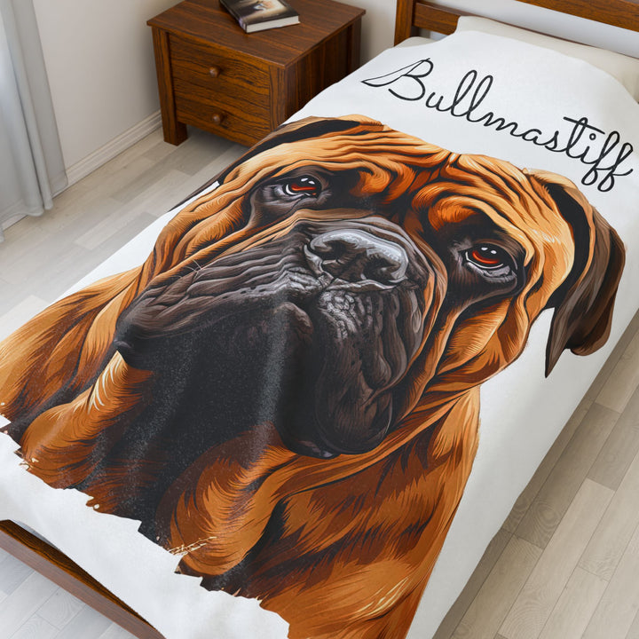 Bullmastiff Velveteen Plush Blanket with White Background - 3 Sizes available cozy throw dog lover - Pet mom gift