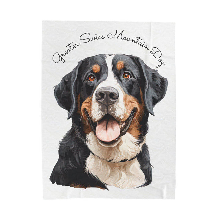 Greater Swiss Mountain Dog Face Velveteen Plush Blanket — Cozy Dog Portrait Throw - Embellish by Jackie - Handmade Greeting Cards