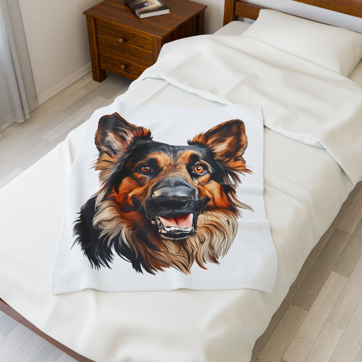 German Shepherd Dog Face Velveteen Plush Blanket - Embellish by Jackie - Handmade Greeting Cards