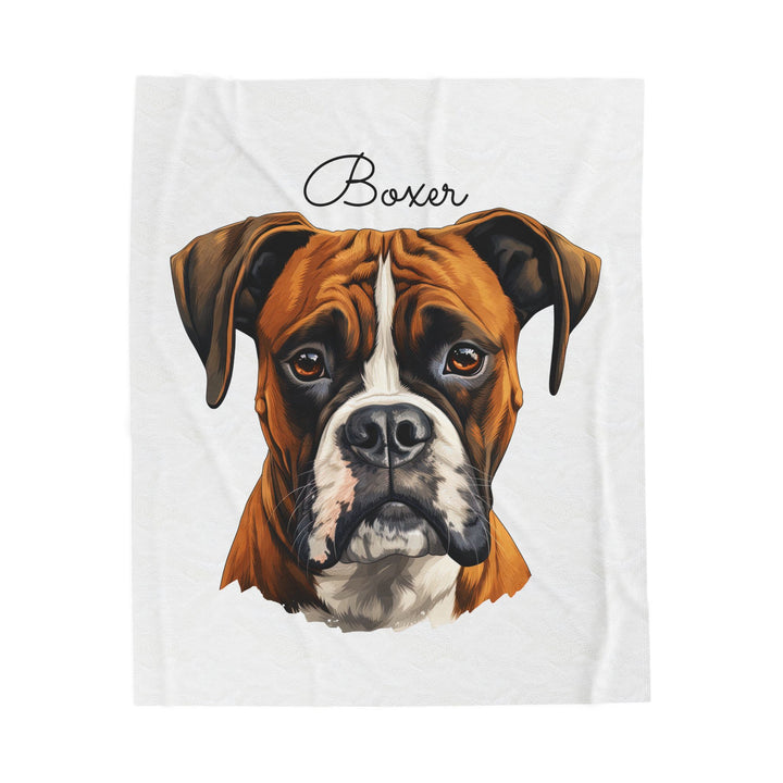 Boxer Velveteen Plush Blanket with White Background - 3 Sizes available cozy throw dog lover - Pet mom gift