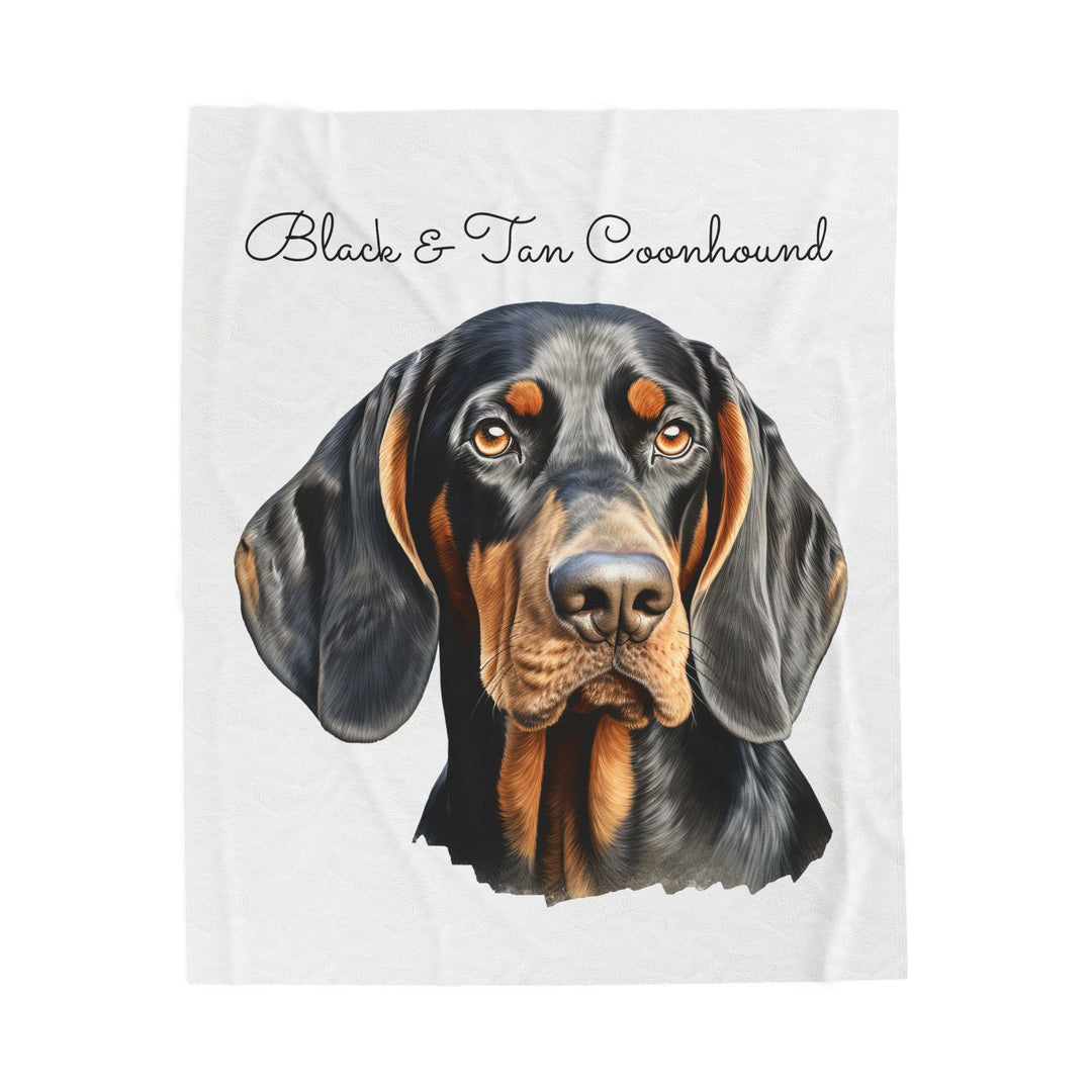 Black and Tan Coonhound Velveteen Plush Blanket with White Background - 3 Sizes available cozy throw dog lover - Pet mom gift