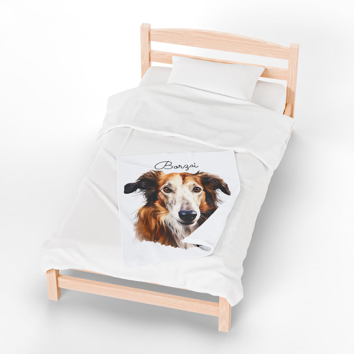 Borzoi Velveteen Plush Blanket with White Background - 3 Sizes available cozy throw dog lover - Pet mom gift