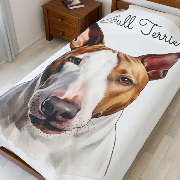 Bull Terrier Velveteen Plush Blanket with White Background - 3 Sizes available cozy throw dog lover - Pet mom gift