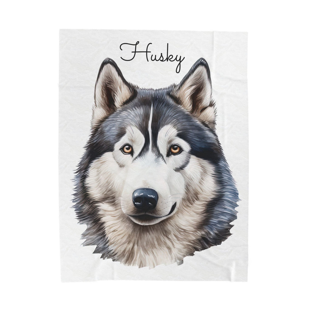 Siberian Husky Face Cozy Velveteen Blanket | Plush Throw, Dog Portrait - Embellish by Jackie - Handmade Greeting Cards