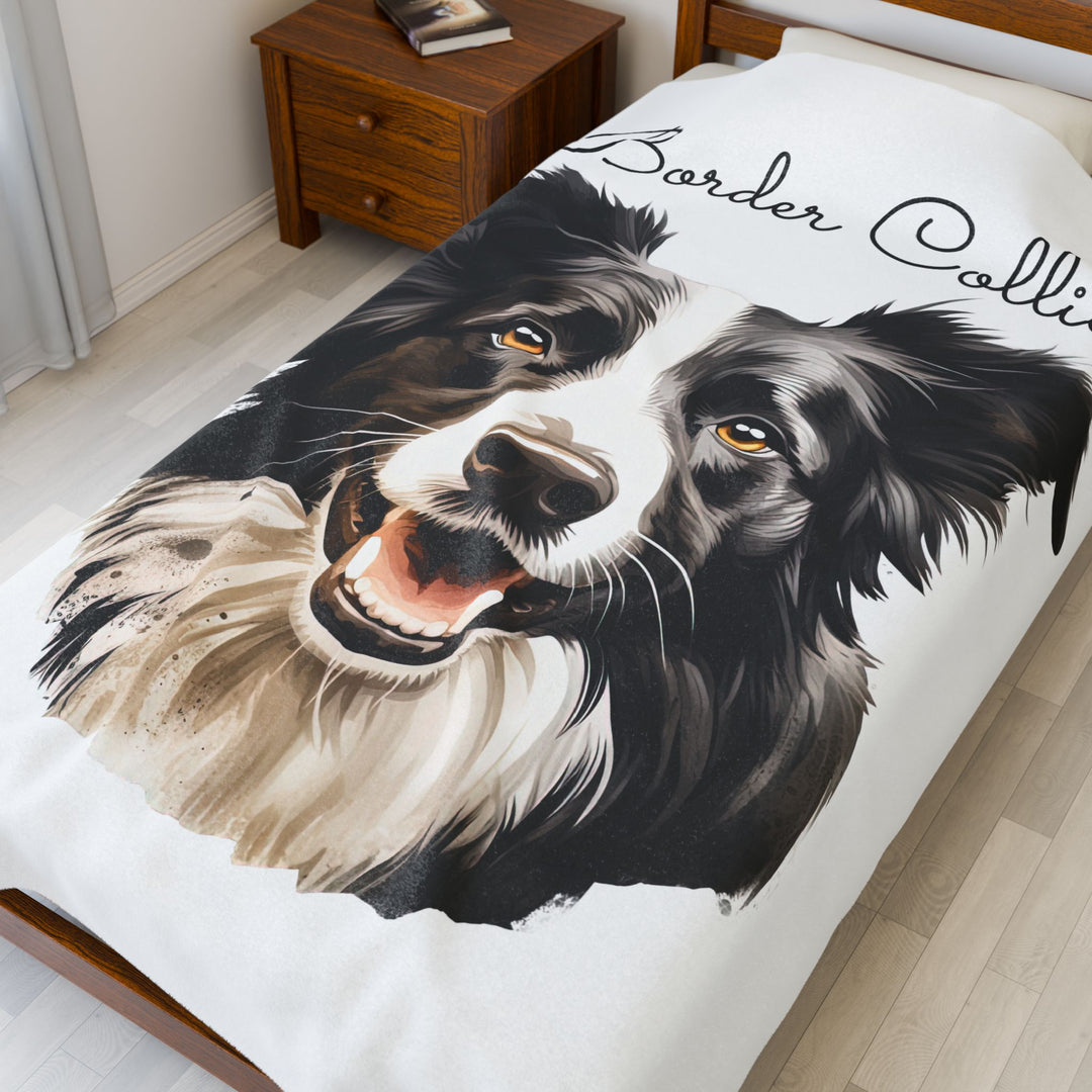 Border Collie Velveteen Plush Blanket with White Background - 3 Sizes available cozy throw dog lover - Pet mom gift