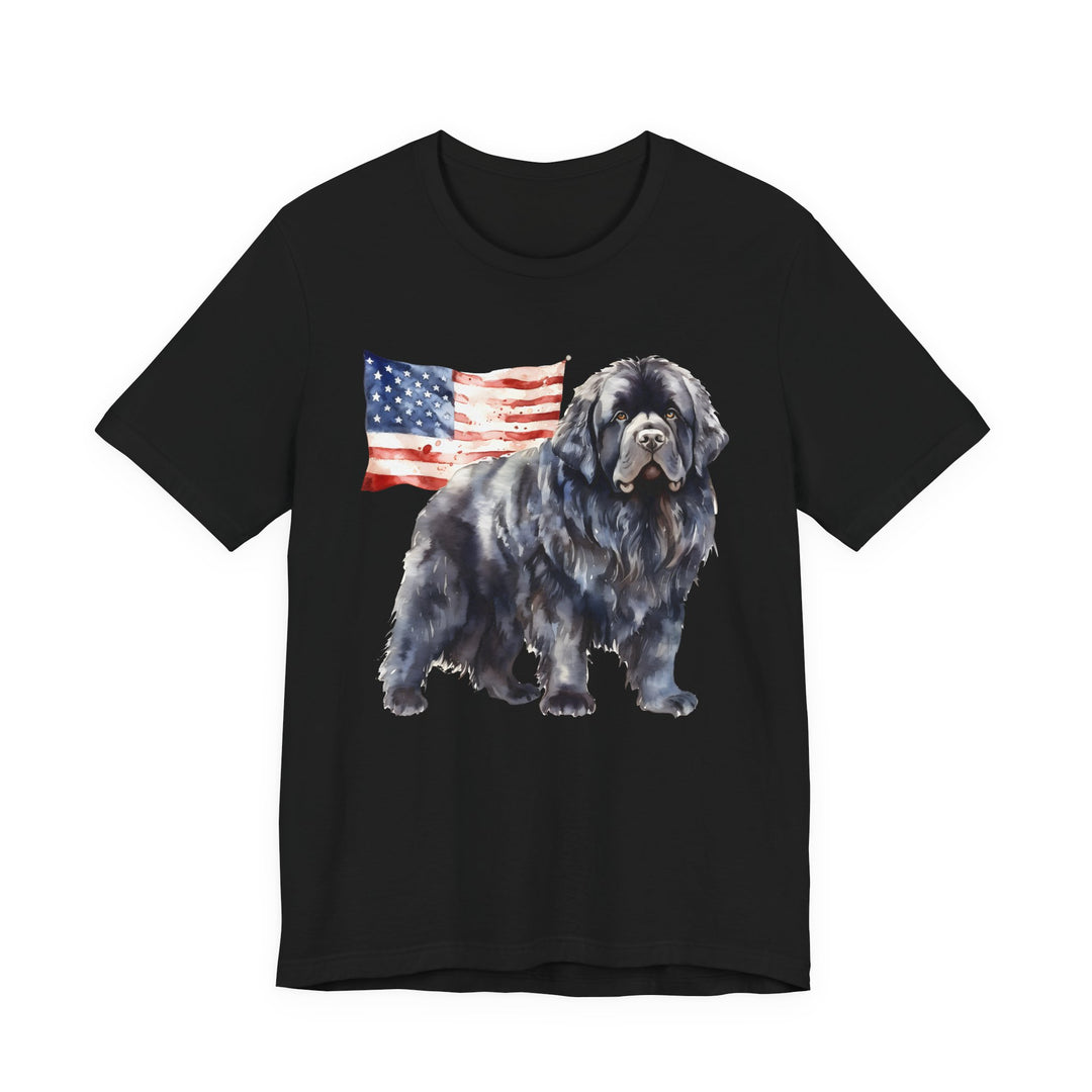Black Newfoundland Dog American Flag T-Shirt | Patriotic Pet Tee - Embellish by Jackie - Handmade Greeting Cards