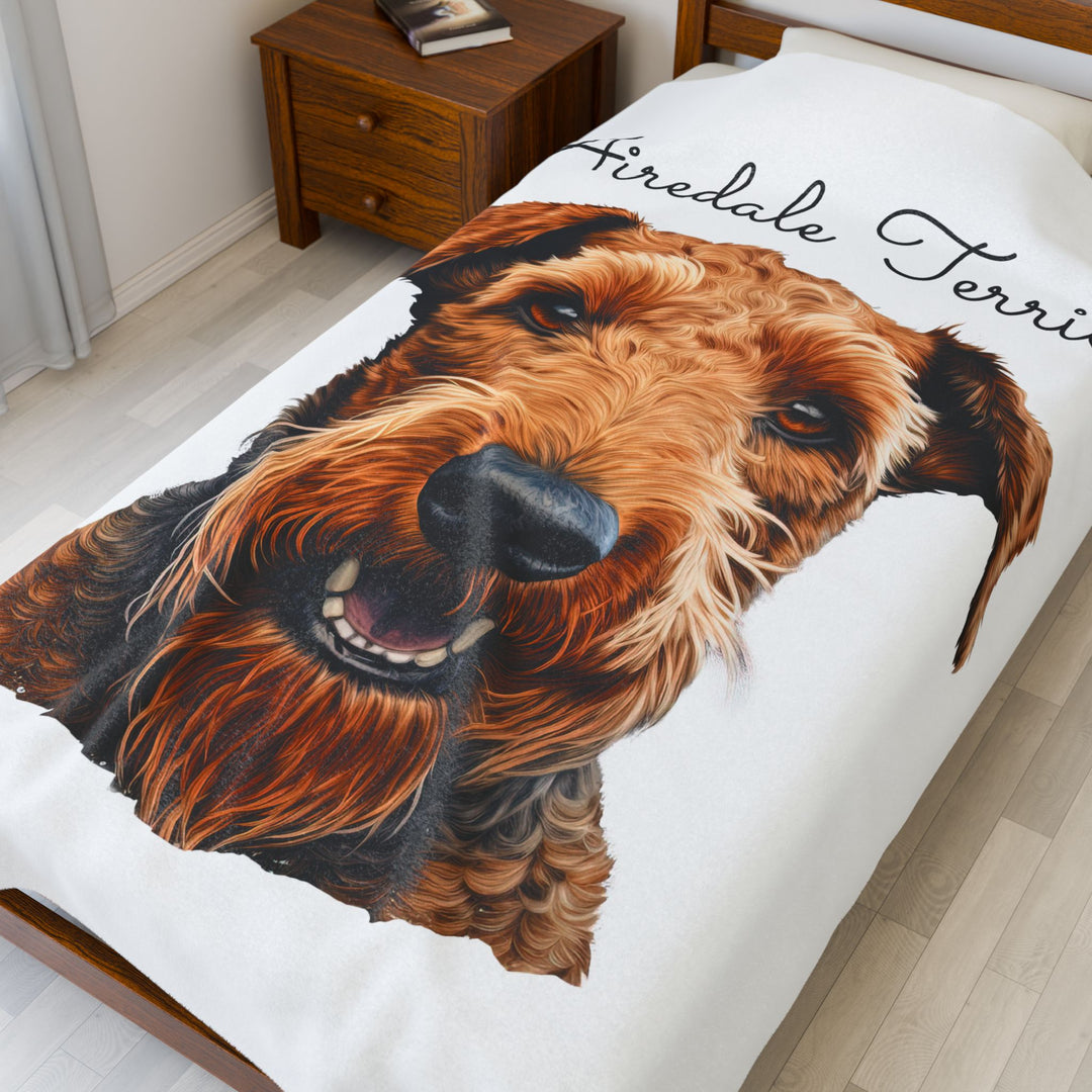 Airedale Terrier Velveteen Plush Blanket with White Background - 3 Sizes available cozy throw dog lover