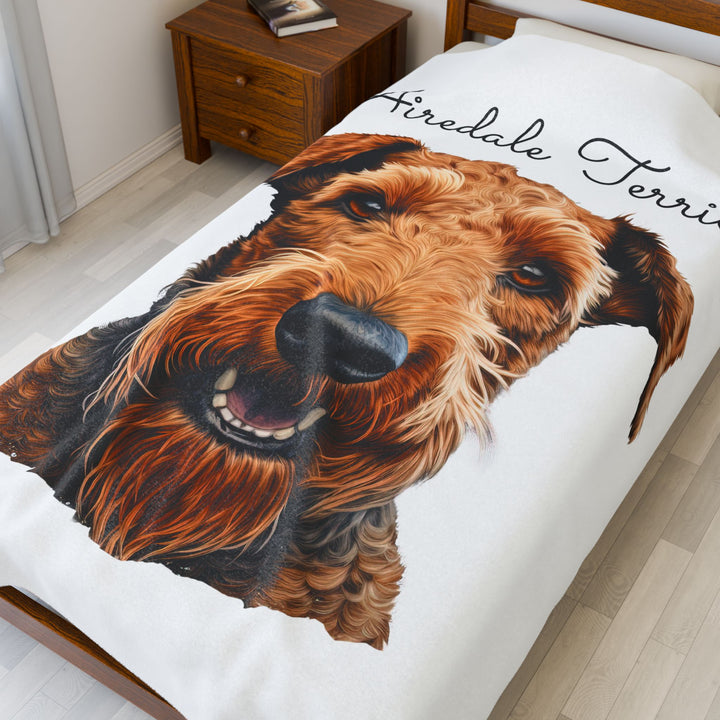 Airedale Terrier Velveteen Plush Blanket with White Background - 3 Sizes available cozy throw dog lover