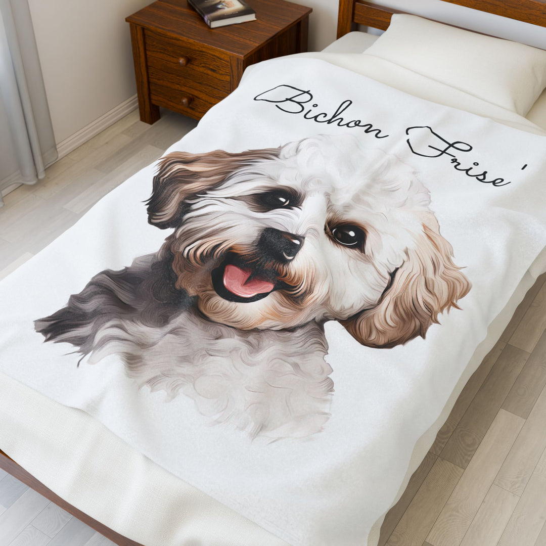 Bichon Frise Velveteen Plush Blanket with White Background - 3 Sizes available cozy throw dog lover - Pet mom gift
