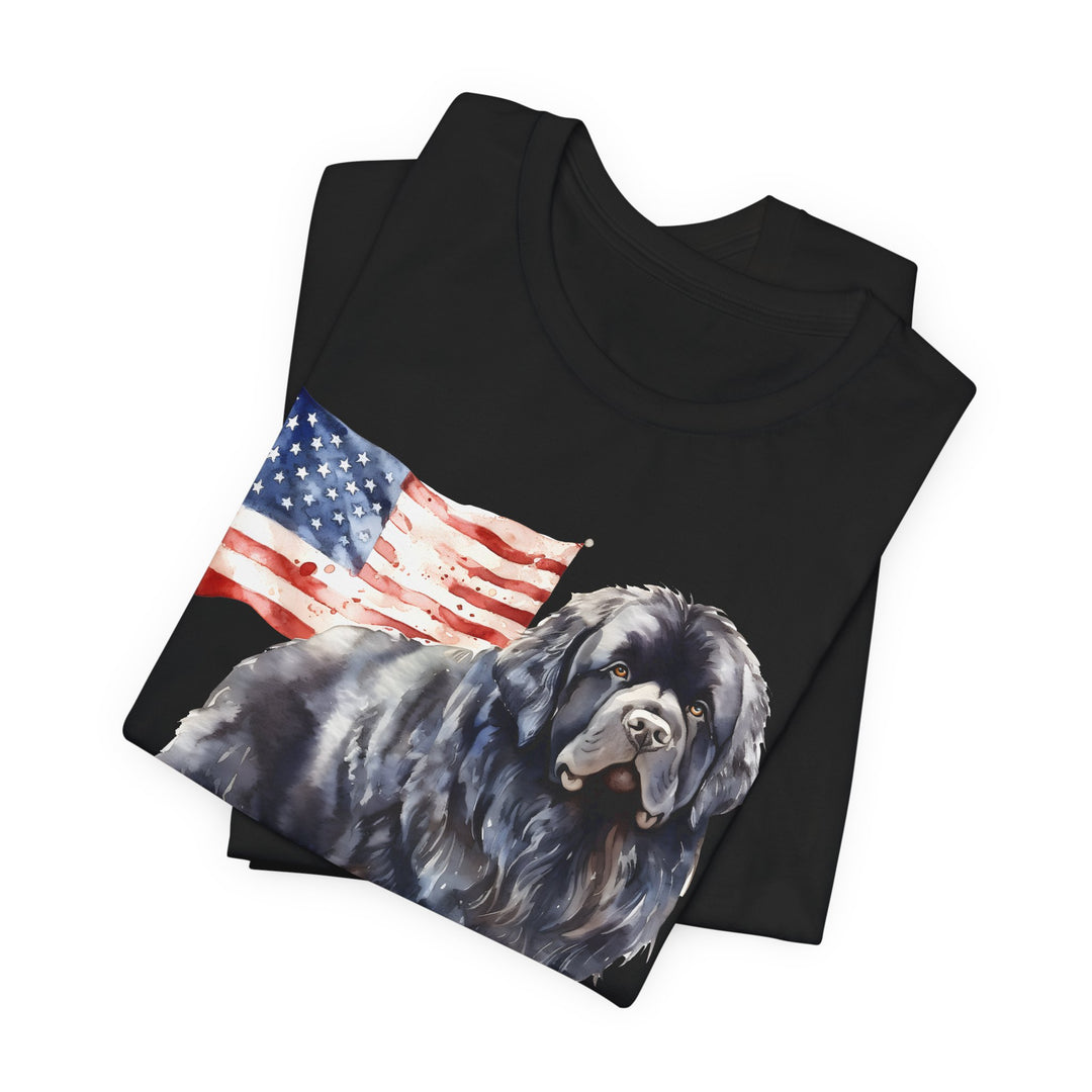 Black Newfoundland Dog American Flag T-Shirt | Patriotic Pet Tee - Embellish by Jackie - Handmade Greeting Cards
