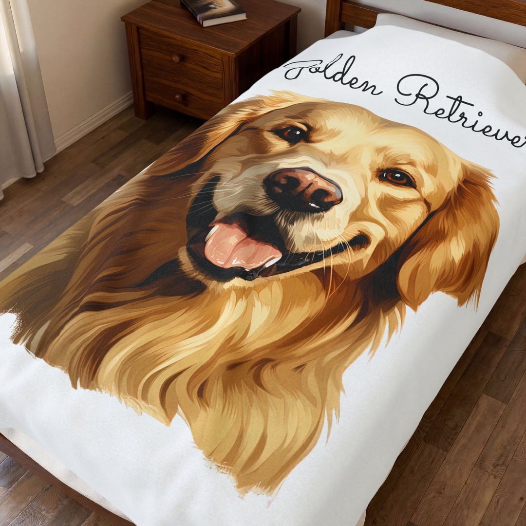 Golden Retriever Dog Face Velveteen Plush Blanket | Cozy Pet Lover Throw - Embellish by Jackie - Handmade Greeting Cards