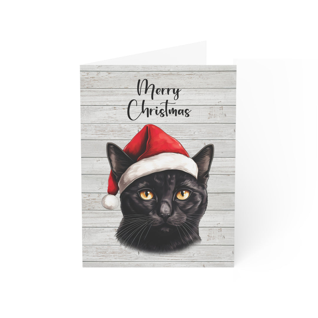 Black Cat Greeting Cards | Cute Kitty with Santa Hat | Multiple Sizes and Quantities | Merry Christmas Blank Inside
