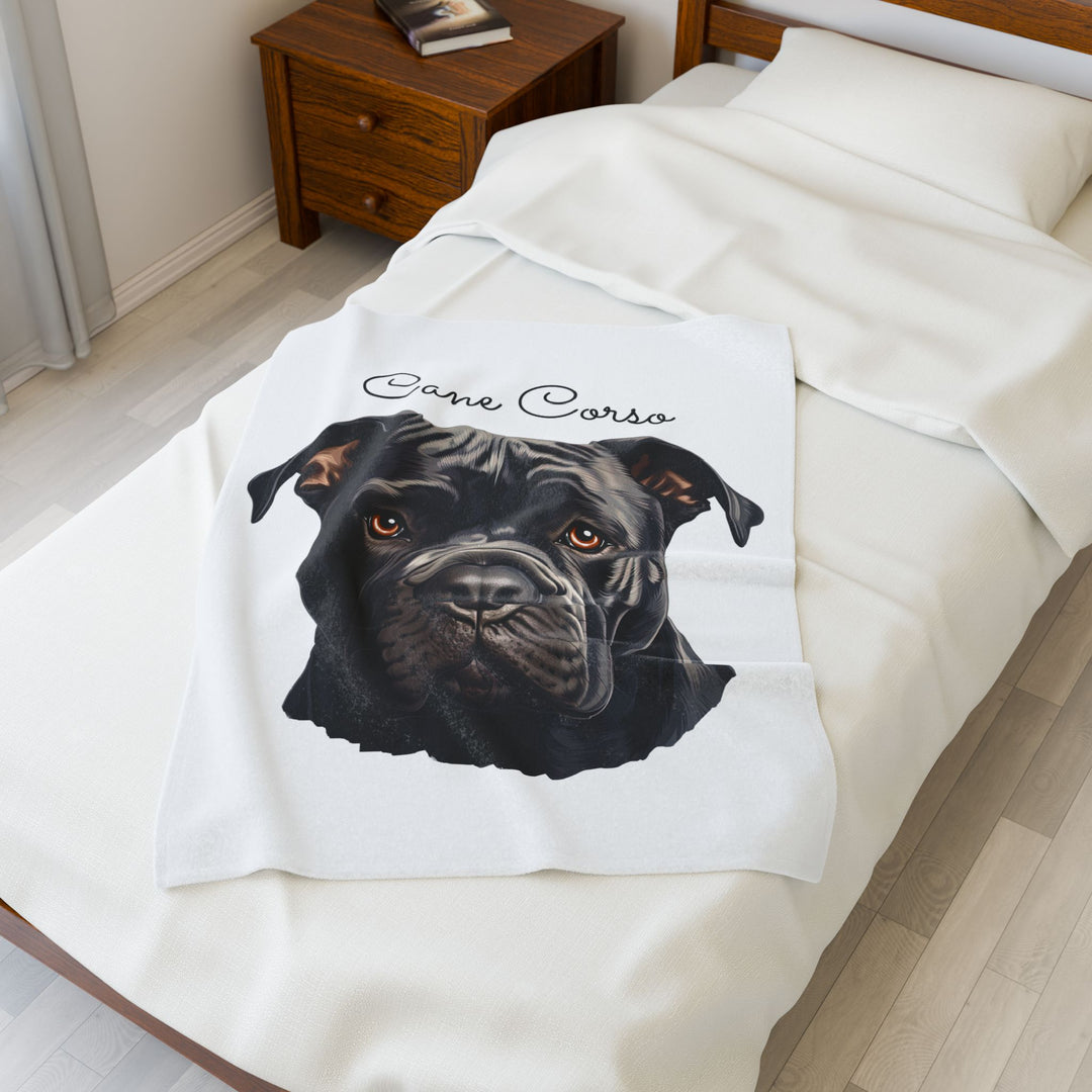 Cane Corso Velveteen Plush Blanket with White Background - 3 Sizes available cozy throw dog lover - Pet mom gift