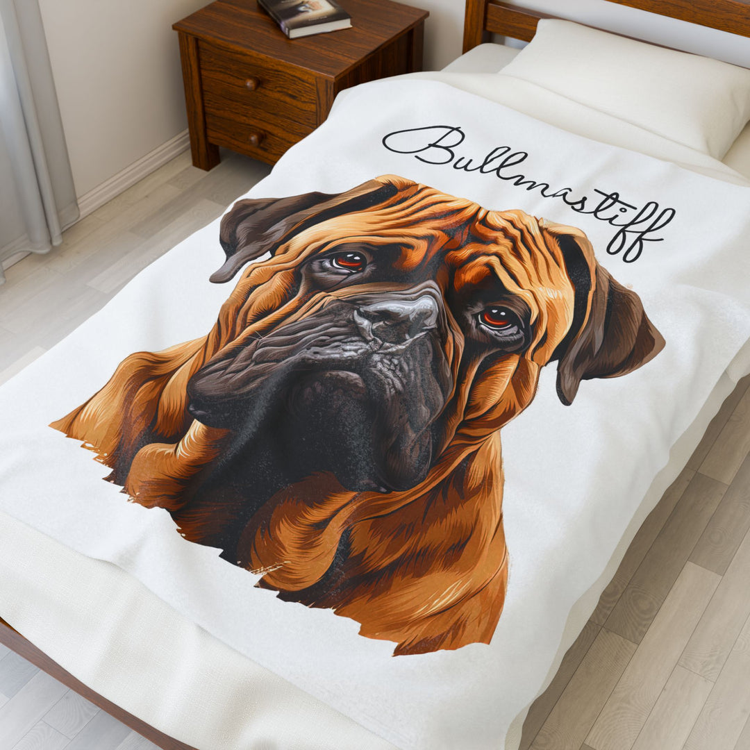 Bullmastiff Velveteen Plush Blanket with White Background - 3 Sizes available cozy throw dog lover - Pet mom gift