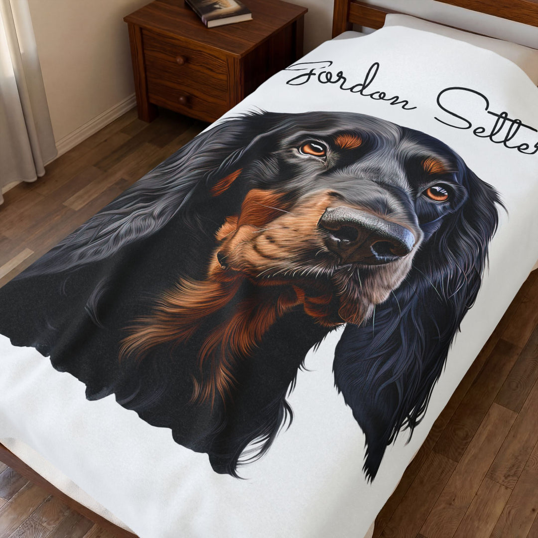 Gordon Setter Dog Face Velveteen Plush Blanket | Cozy Pet Portrait Throw - Embellish by Jackie - Handmade Greeting Cards