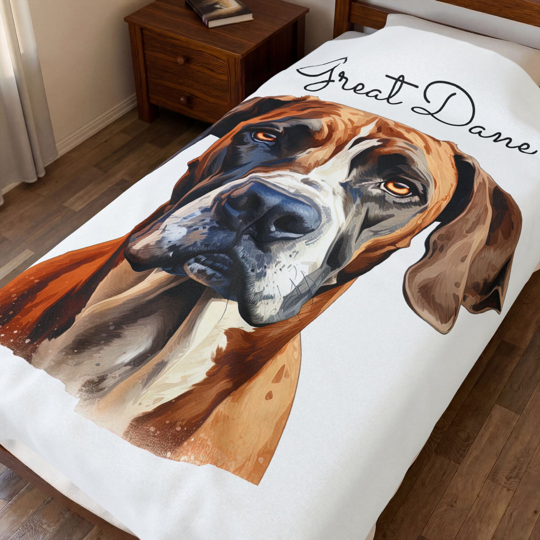 Fawn and White Great Dane Face Velveteen Plush Blanket - Embellish by Jackie - Handmade Greeting Cards