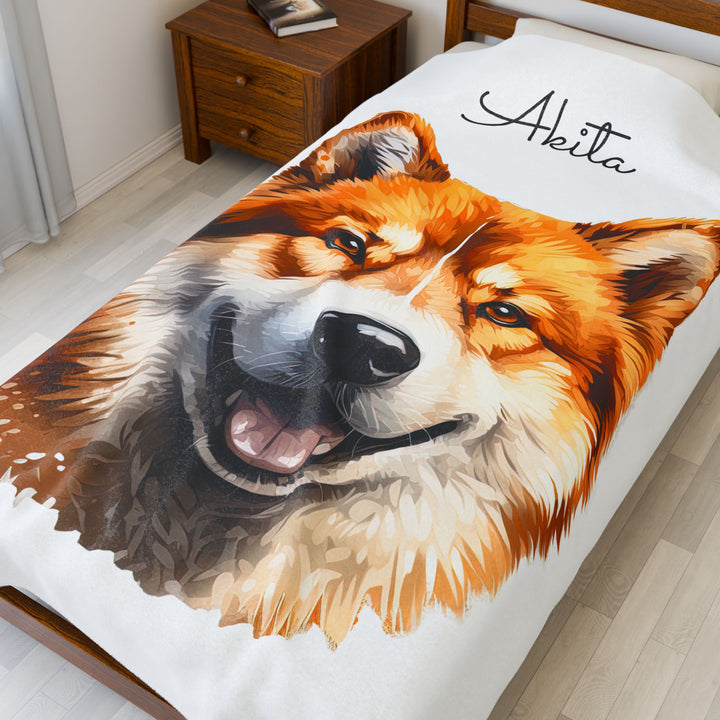 Akita Red Fawn Velveteen Plush Blanket with White Background - 3 Sizes available cozy throw dog lover