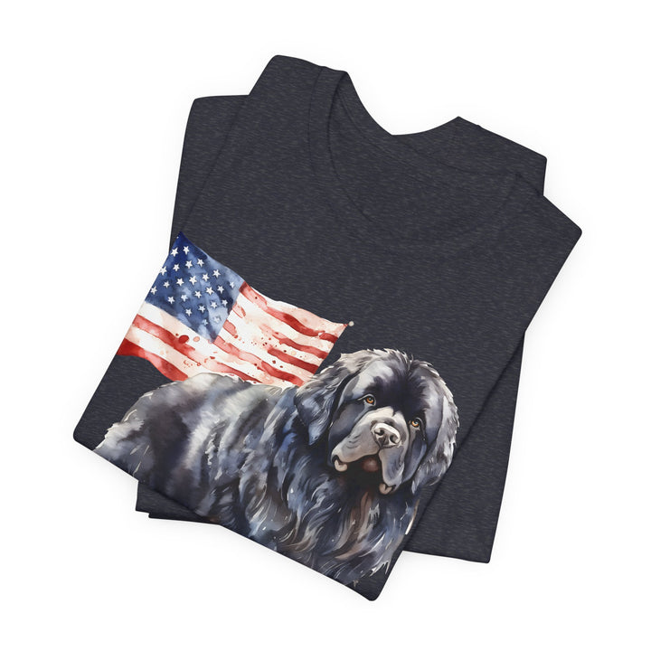 Black Newfoundland Dog American Flag T-Shirt | Patriotic Pet Tee - Embellish by Jackie - Handmade Greeting Cards
