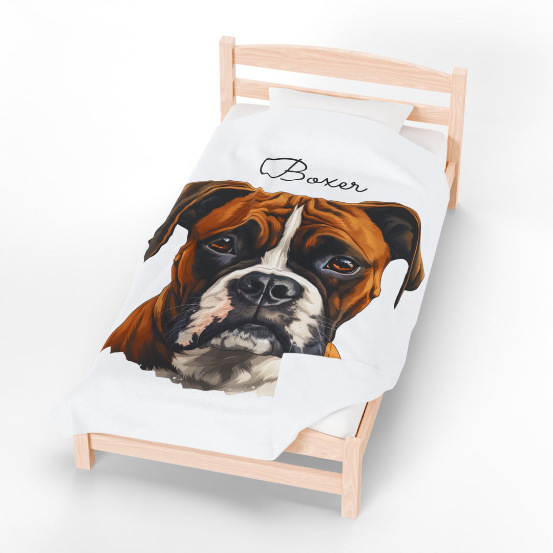 Boxer Velveteen Plush Blanket with White Background - 3 Sizes available cozy throw dog lover - Pet mom gift