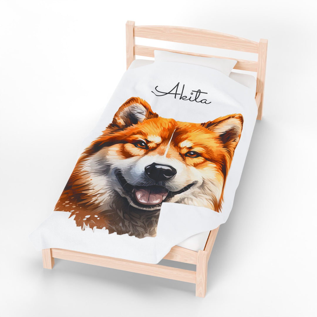 Akita Red Fawn Velveteen Plush Blanket with White Background - 3 Sizes available cozy throw dog lover