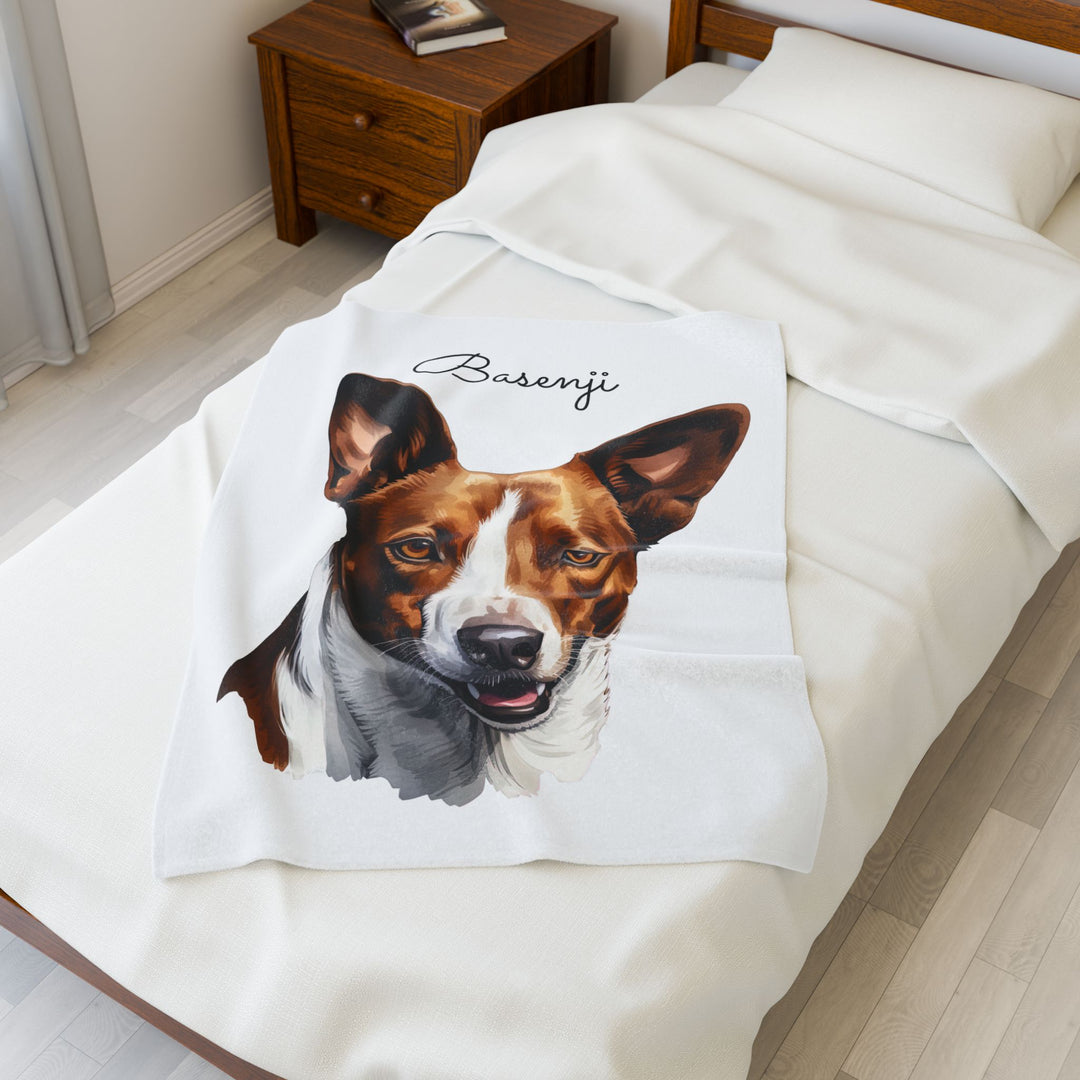Basenji Velveteen Plush Blanket White Background - 3 Sizes available cozy throw dog lover