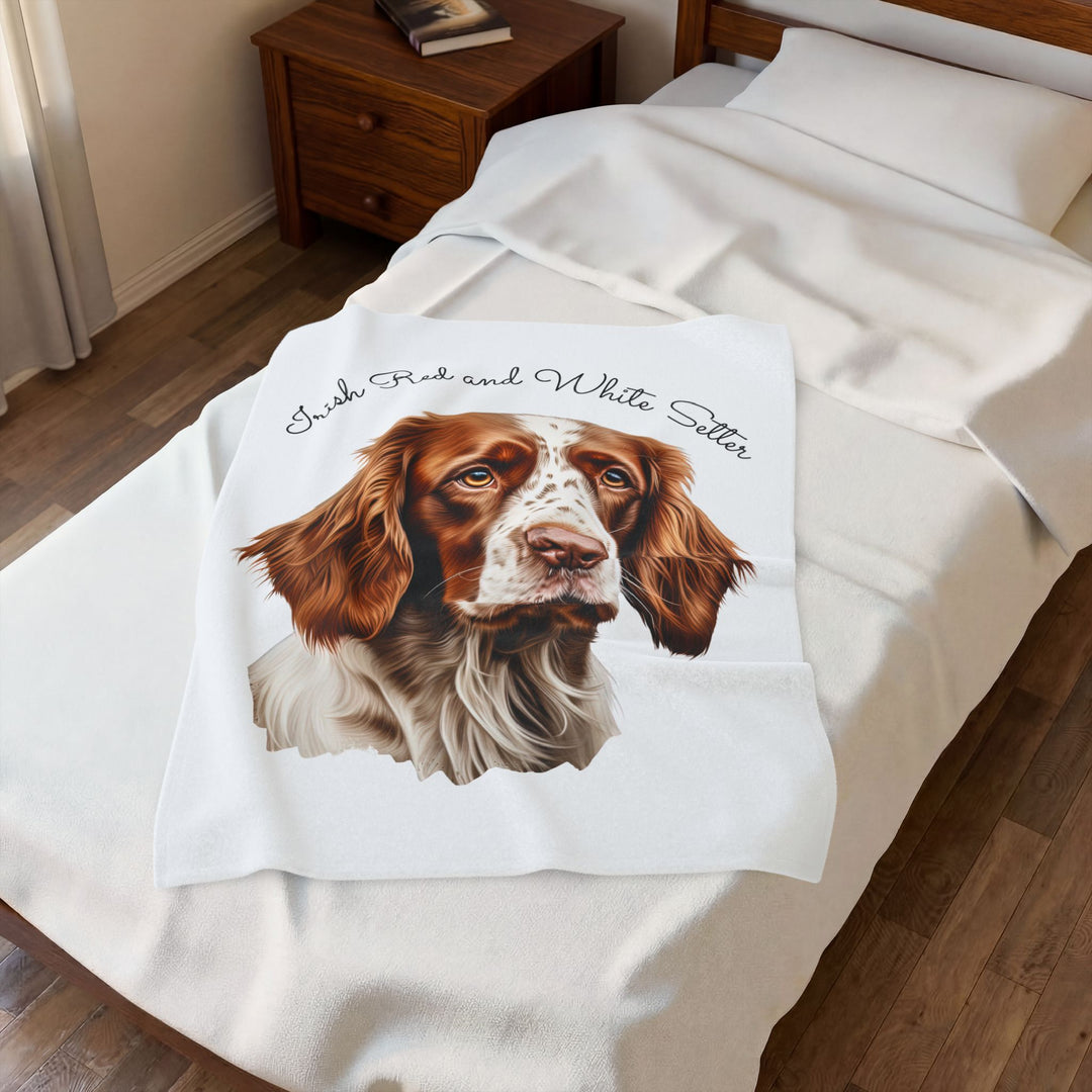 Irish Red and White Setter Portrait Velveteen Plush Blanket