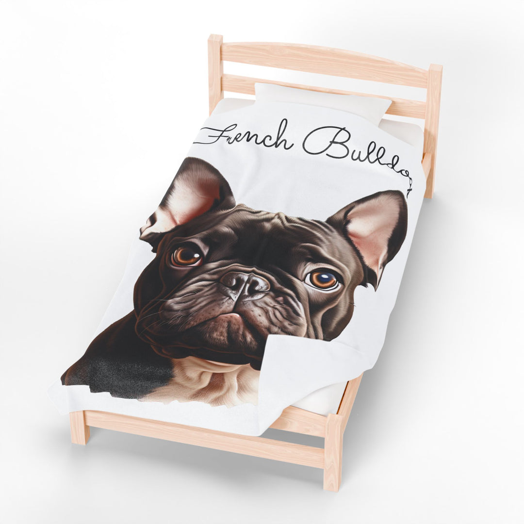 French Bulldog Velveteen Plush Blanket with White Background - 3 Sizes available cozy throw dog lover - Pet mom gift